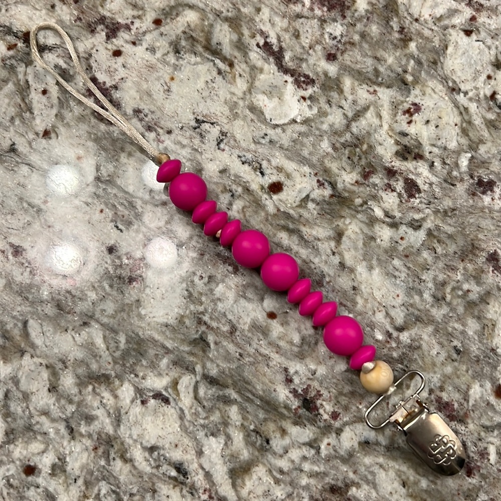 Like New Bella Tunno Violet Red Pacifier Clip for newborn and up